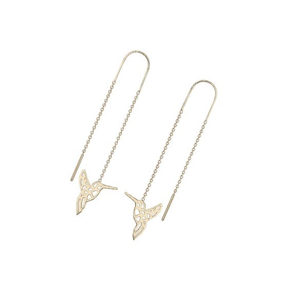 Boucles d'oreilles pendantes origami Colibri  plaqué or  - Bijouterie La Petite Française