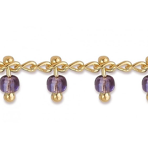 Chaîne de cheville perles violettes plaqué or  - La Petite Française