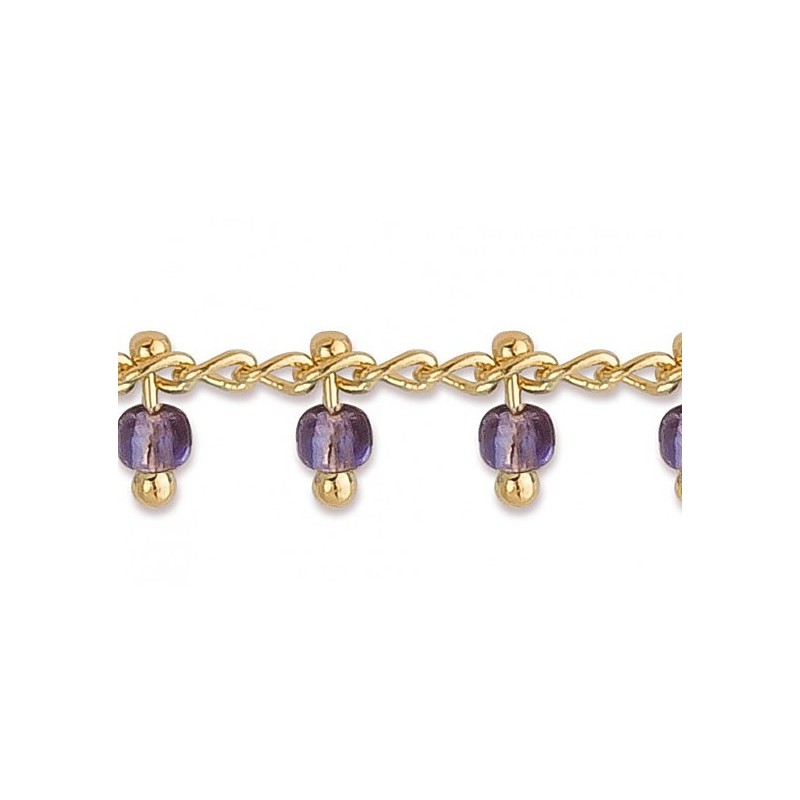 Chaîne de cheville perles violettes plaqué or  - Bijouterie La Petite Française