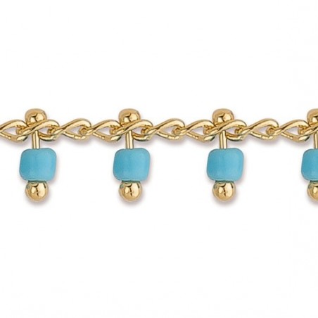 Chaîne de cheville charm's perles bleues plaqué or  - Bijouterie La Petite Française