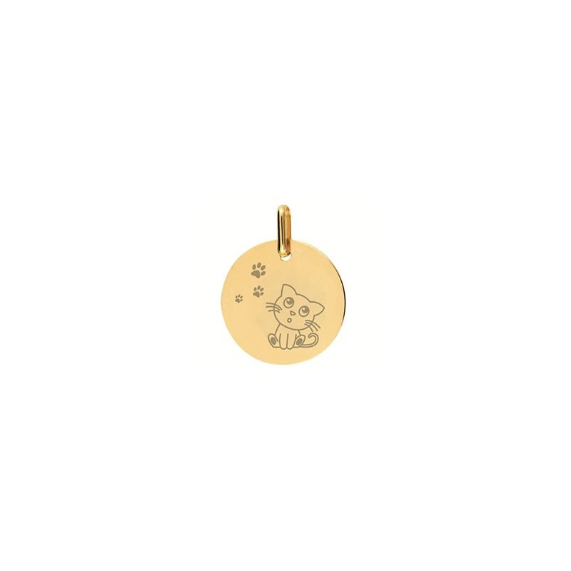 Médaille chat Or 9 carats jaune - 16 MM  - Bijouterie La Petite Française