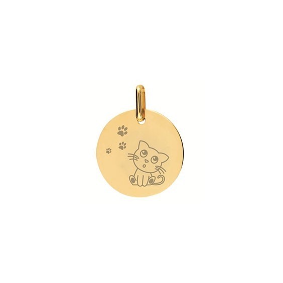Médaille chat Or 18 carats jaune - 16 MM  - La Petite Française