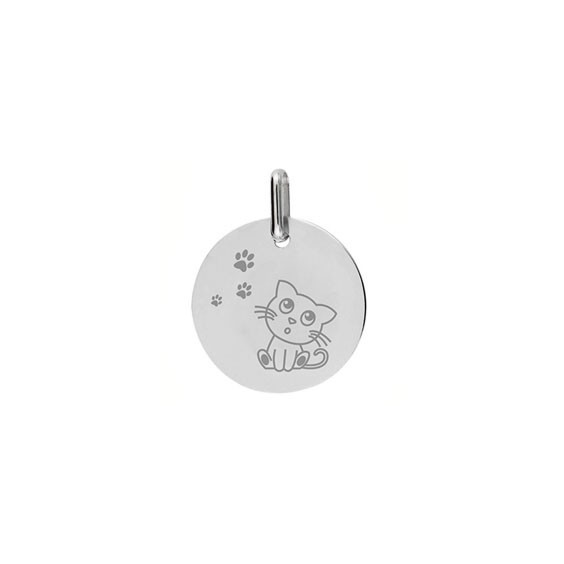Médaille chat Or 9 carats gris - 16 MM  - La Petite Française