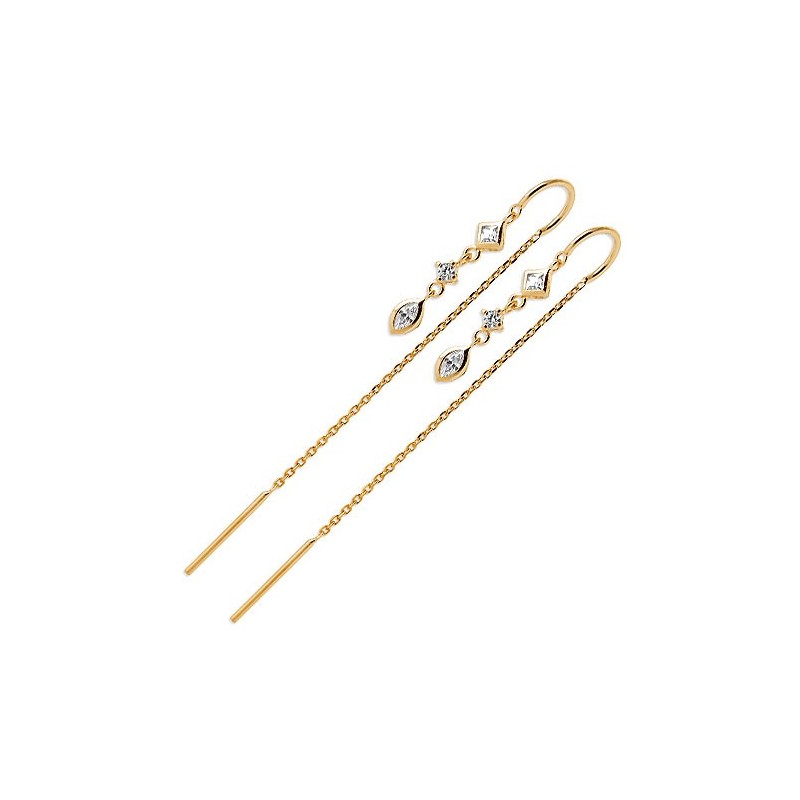 Boucles d'oreilles pendantes losanges et ovale plaqué or  - La Petite Française