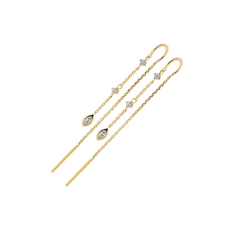 Boucles d'oreilles pendantes ziconiums et ovale plaqué or  - Bijouterie La Petite Française