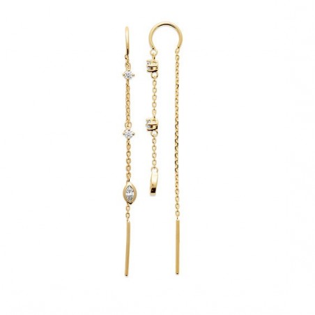 Boucles d'oreilles pendantes ziconiums et ovale plaqué or  - Bijouterie La Petite Française