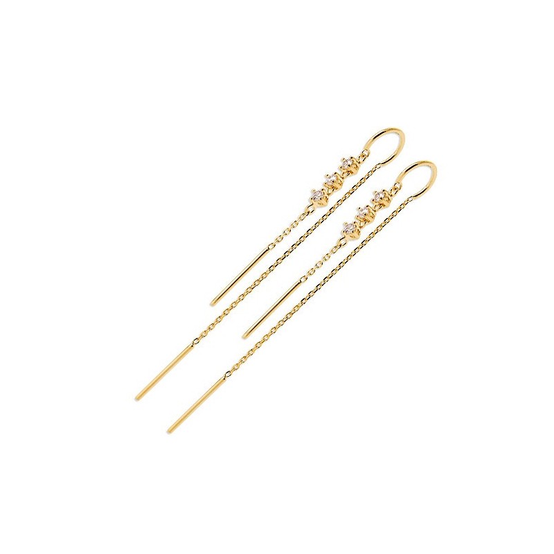 Boucles d'oreilles pendantes 3 zirconiums plaqué or  - Bijouterie La Petite Française