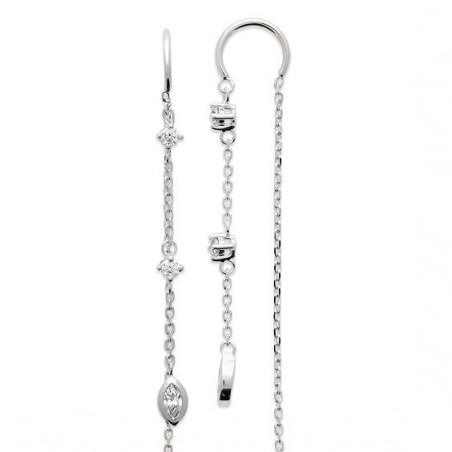 Boucles d'oreilles pendantes ziconiums et ovale argent massif rhodié  - Bijouterie La Petite Française