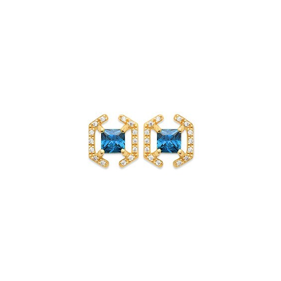 Boucles d'oreilles Justine carré plaqué or et zirconium bleu  - La Petite Française