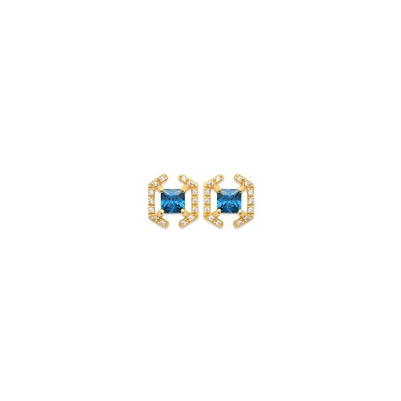 Boucles d'oreilles Justine carré plaqué or et zirconium bleu  - Bijouterie La Petite Française