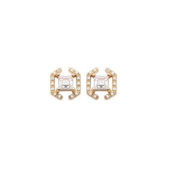 Boucles d'oreilles Justine carré plaqué or et zirconium blancs  - La Petite Française