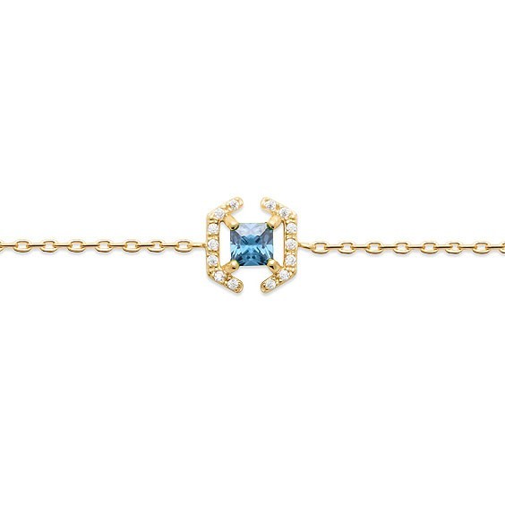 Bracelet Justine carré plaqué or et zirconium bleu  - La Petite Française