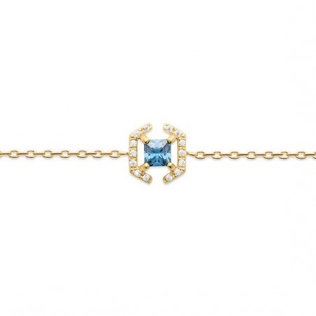 Bracelet Justine carré plaqué or et zirconium bleu  - Bijouterie La Petite Française