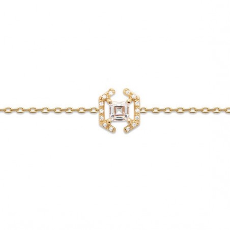 Bracelet Justine carré plaqué or et zirconium blancs  - La Petite Française