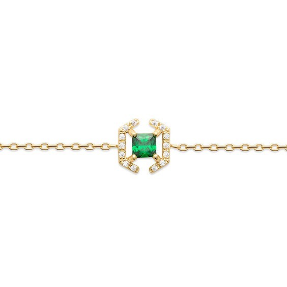 Bracelet Justine carré plaqué or et zirconium vert  - La Petite Française