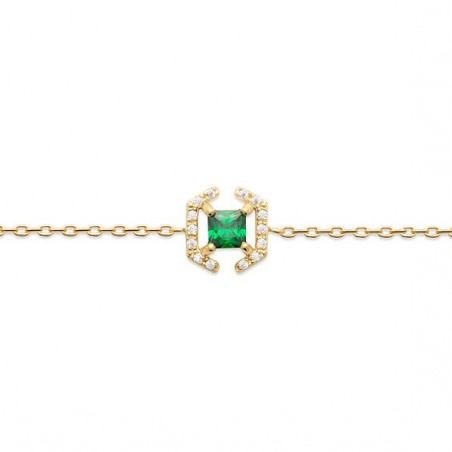 Bracelet Justine carré plaqué or et zirconium vert  - Bijouterie La Petite Française