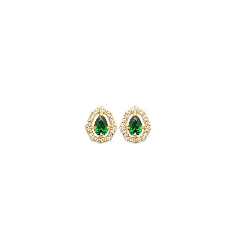 Boucles d'oreilles Alba ovale plaqué or et zirconium vert  - La Petite Française