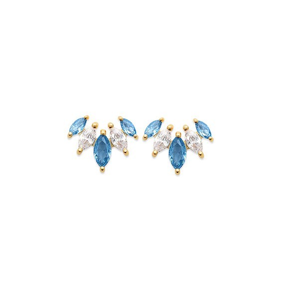 Boucles d'oreilles Véronique plaqué or et zirconiums bleus et blancs  - La Petite Française