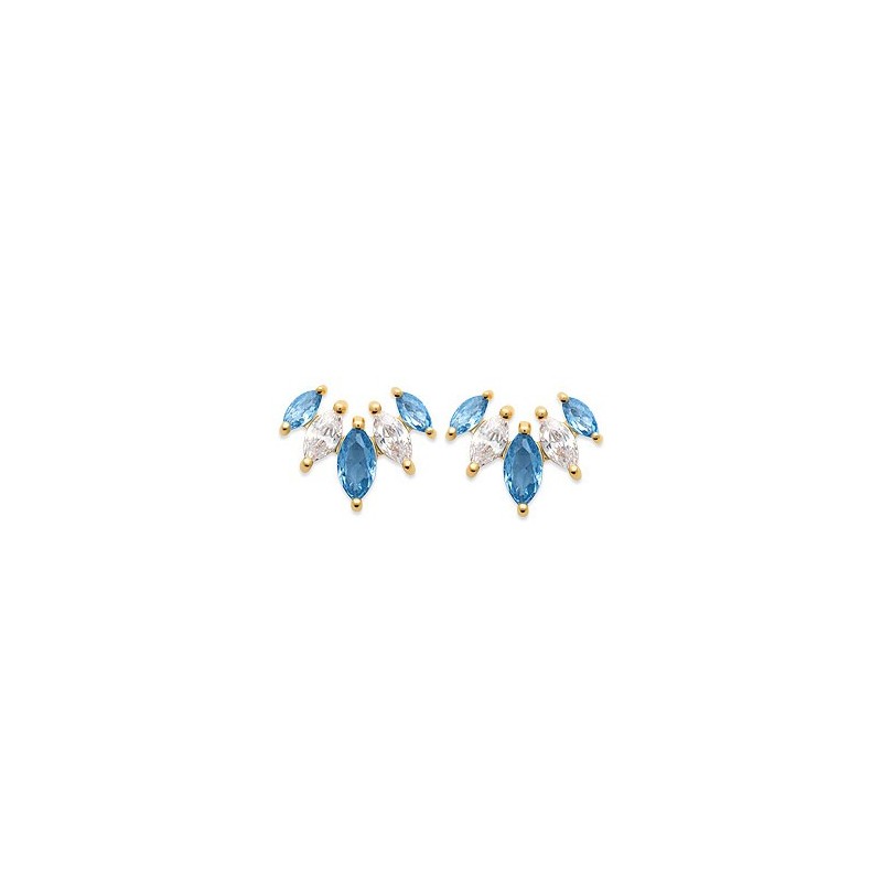 Boucles d'oreilles Véronique plaqué or et zirconiums bleus et blancs  - Bijouterie La Petite Française