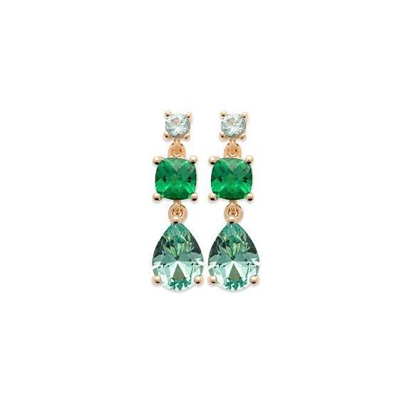 Boucles d'oreilles pendantes Stéphanie plaqué or et zirconiums verts   - Bijouterie La Petite Française