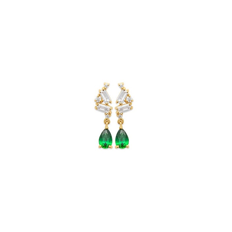Boucles d'oreilles pendantes Annie plaqué or et zirconiums verts   - Bijouterie La Petite Française