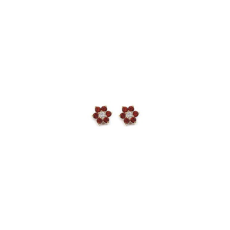 Boucles d'oreilles fleur rouge plaqué or  - Bijouterie La Petite Française