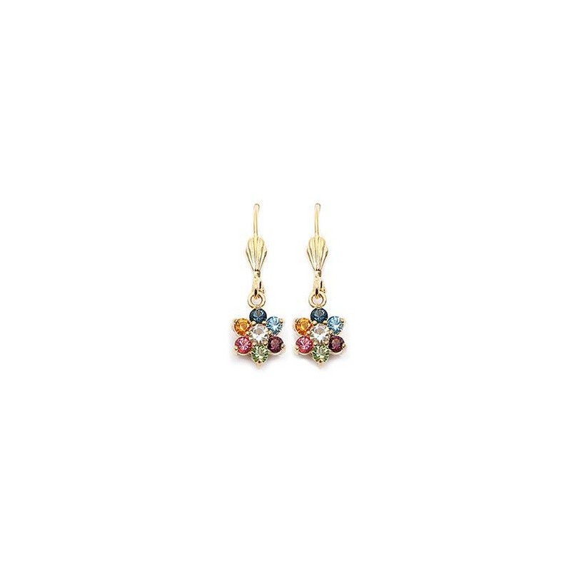 Boucles d'oreilles dormeuses fleur multicolore plaqué or  - Bijouterie La Petite Française