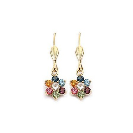 Boucles d'oreilles dormeuses fleur multicolore plaqué or  - Bijouterie La Petite Française