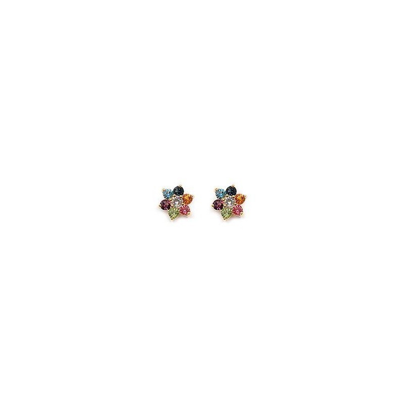 Boucles d'oreilles fleur multicolore plaqué or  - Bijouterie La Petite Française