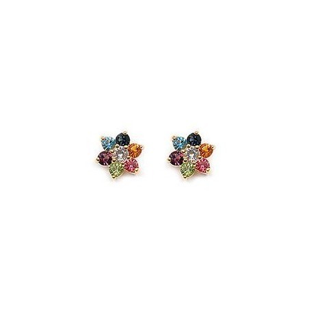 Boucles d'oreilles fleur multicolore plaqué or  - Bijouterie La Petite Française