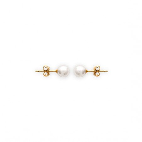 Boucles d'oreilles perle blanche plaqué or - 6 mm  - Bijouterie La Petite Française