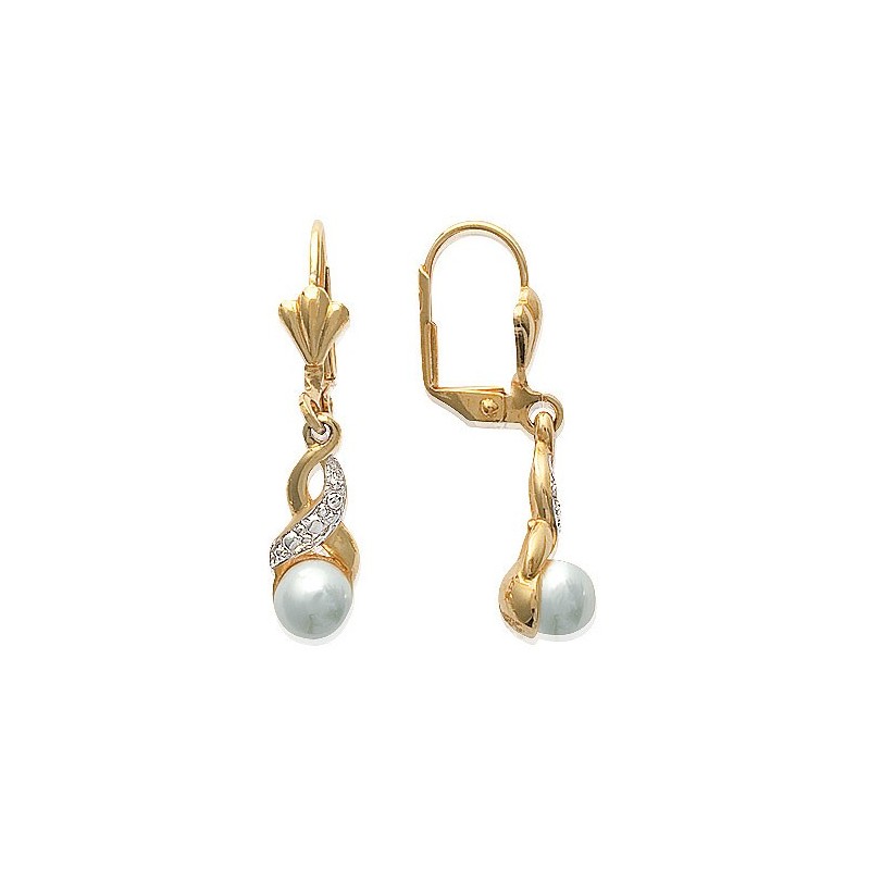 Boucles d'oreilles brisures perle plaqué or bicolore  - Bijouterie La Petite Française