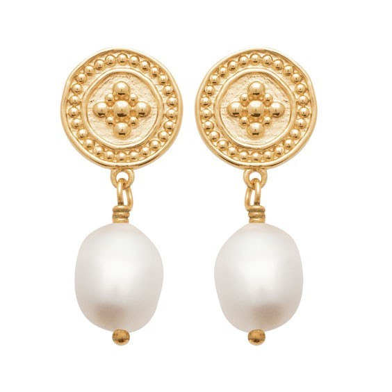 Boucles d'oreilles pendantes Salomé perle plaqué or  - La Petite Française