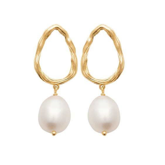 Boucles d'oreilles pendantes Tess perle plaqué or  - La Petite Française
