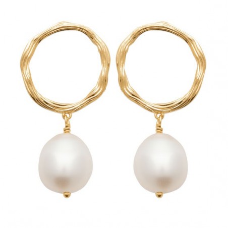 Boucles d'oreilles pendantes Mélyna perle plaqué or  - Bijouterie La Petite Française