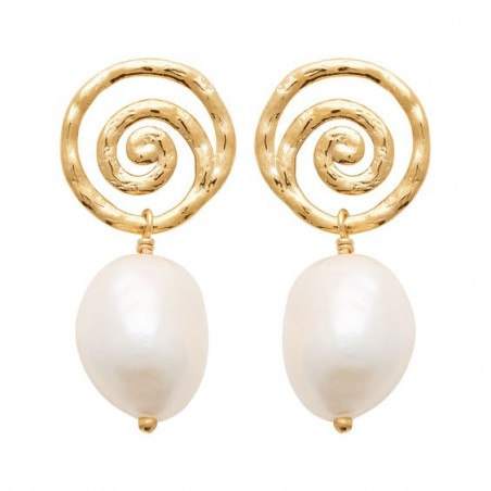 Boucles d'oreilles pendantes Apolline perle plaqué or  - Bijouterie La Petite Française