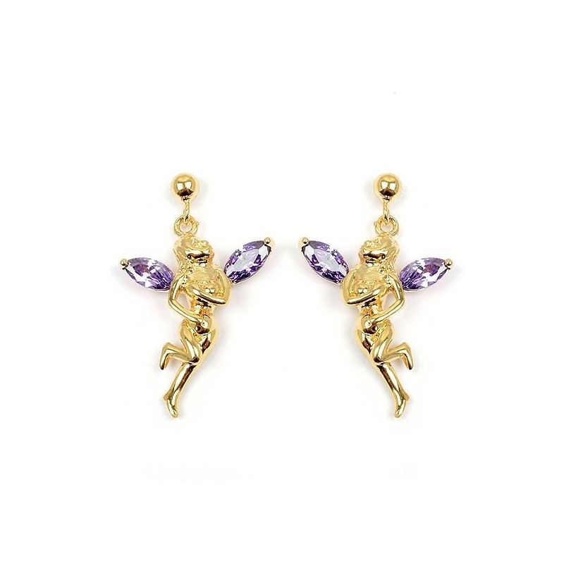 Boucles d'oreilles fée plaqué or et zirconiums violets 