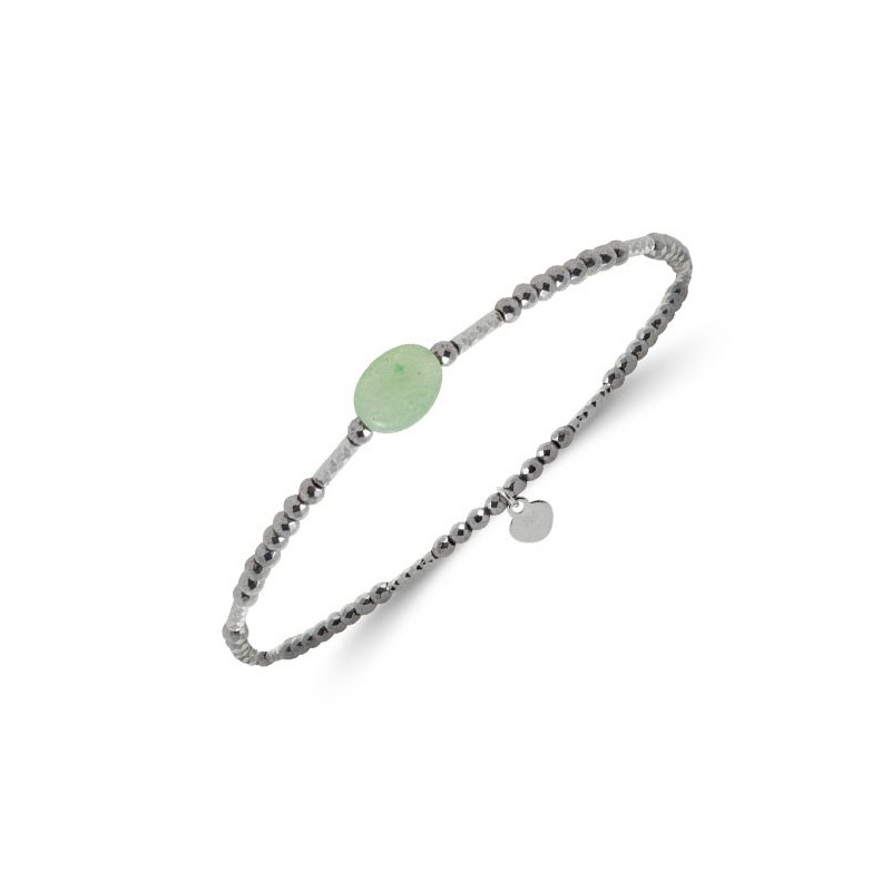 Bracelet charm coeur argent et quartzite vert  - Bijouterie La Petite Française