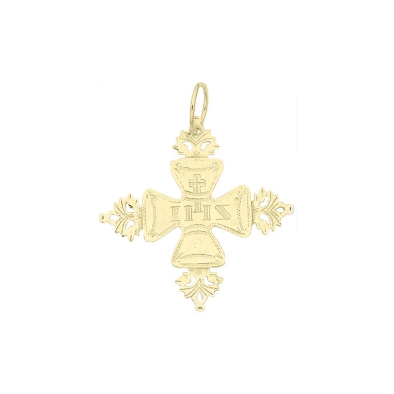 Croix grilles plate des Villards Or 9 carats jaune - 61 MM  - La Petite Française