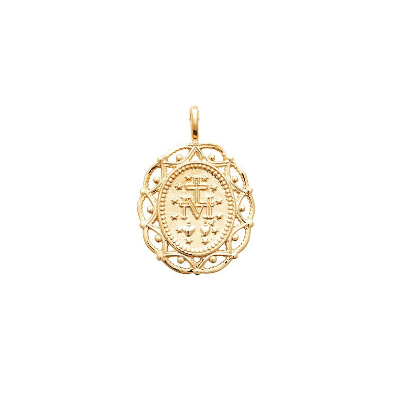 Médaille Vierge à l'Enfant ovale en or jaune 18 carats - Maison la Couronne