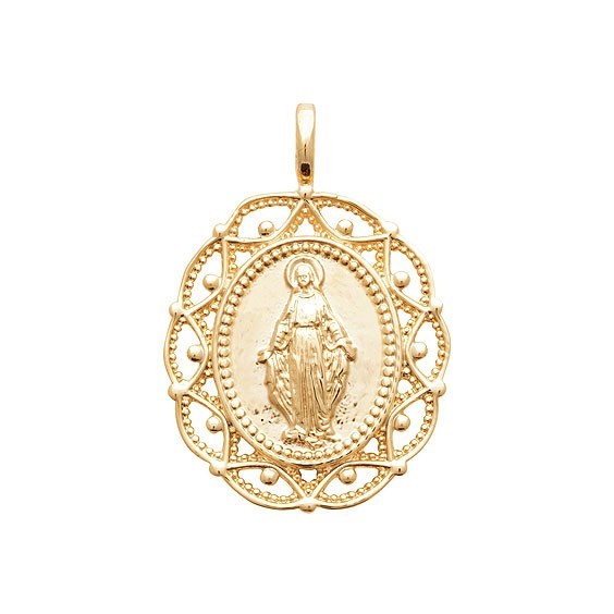 Médaille vierge Marie ovale ouvragée plaqué or  - Bijouterie La Petite Française