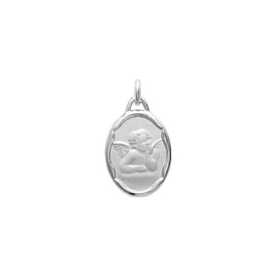 Médaille ange de Raphaël ovale argent rhodié  - Bijouterie La Petite Française