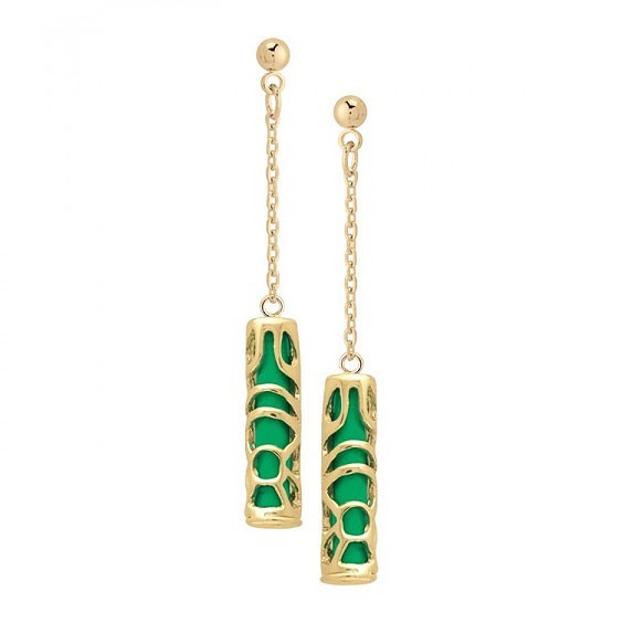 Boucles d'oreilles pendantes Tiki Polynésien jade sagesse plaqué or  - Bijouterie La Petite Française