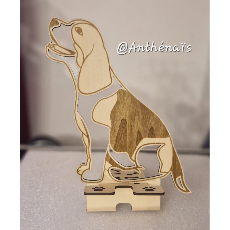 Porte-téléphone beagle en bois - Fabrication Française