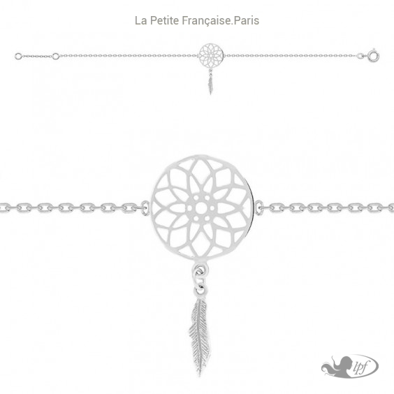 Bracelet rosace plume argent