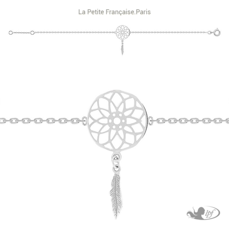 Bracelet rosace plume argent