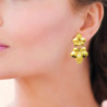 Boucles d'oreilles pendantes feuilles acier jaune 