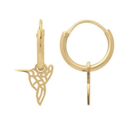 Boucles d'oreilles créoles origami Colibri plaqué or  - Bijouterie La Petite Française