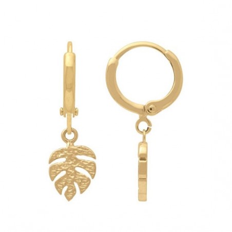 Boucles d'oreilles créoles feuille de monstera plaqué or  - Bijouterie La Petite Française