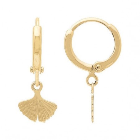 Boucles d'oreilles créoles feuille de Ginkgo plaqué or  - Bijouterie La Petite Française